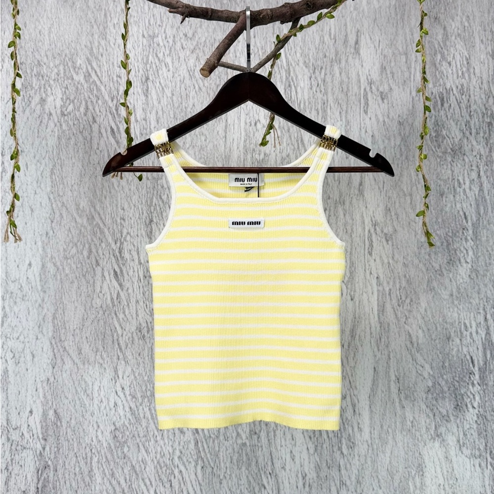 Miu Miu Yellow & White Striped Ribbed Tank